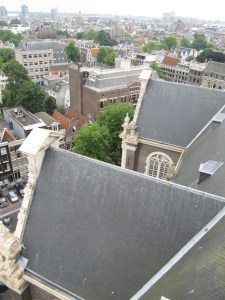 The red roof of Westermarkt 6, looking down from  Westerkerk tower.